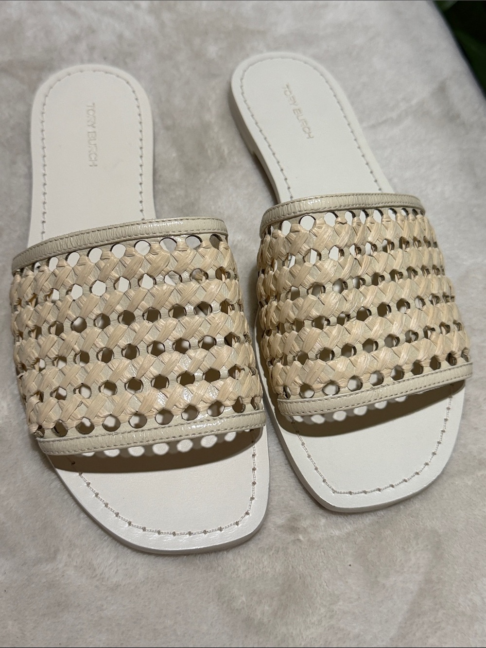Tory Burch Beige Woven Slide Sandals